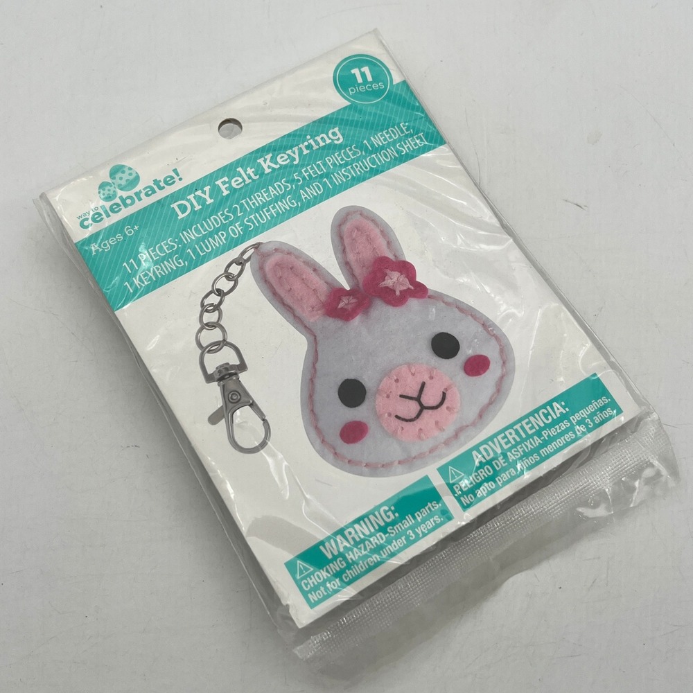 Way to Celebrate DIY Felt Keyring Bunny Rabbit Craft Kit 11 Pieces New